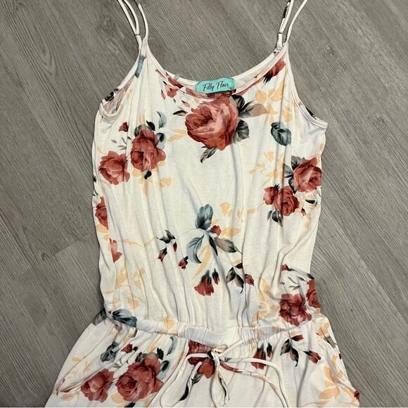 Filly Flair White & Red Floral Sleeveless Pant Jumpsuit Size Medium - Picture 4 of 10